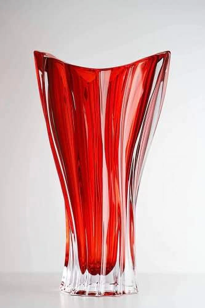 Bohemian Crystal Glass Vase 12''-Height Red ''Plantica'' European Design Centerpiece Flower Vase Home Decor Wedding Birthday Housewarming