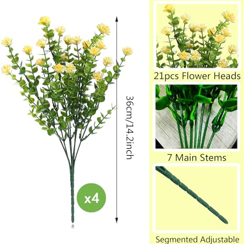 Yellow Artificial Flowers Outdoor,Yellow Fake Flowers Outdoor,UV Resistant Yellow Faux Flowers Outdoors,Front,Porch Decor