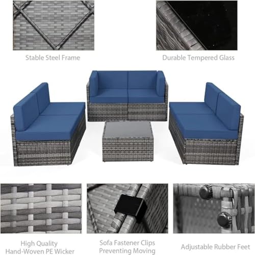 U-MAX 7 Piece Outdoor Patio Furniture Set, PE Rattan Outdoor Wicker Sectional Furniture Chair Set with Cushions and Tea Table
