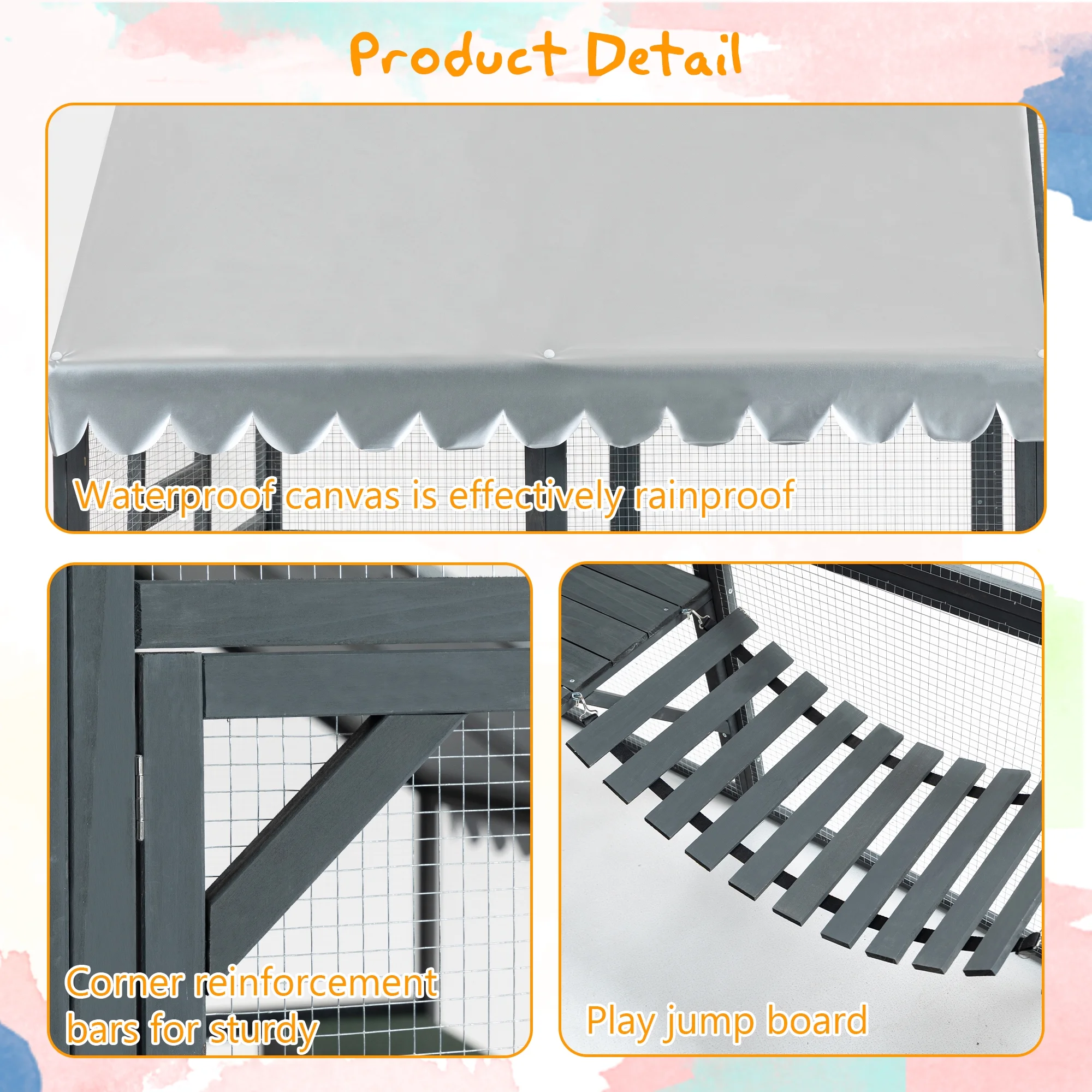 Montary Catio Outdoor Cat Enclosure with Window Access, 4-Tier Cat House with Wheels, Waterproof Roof &amp; Resting Box, Large Gray Cage