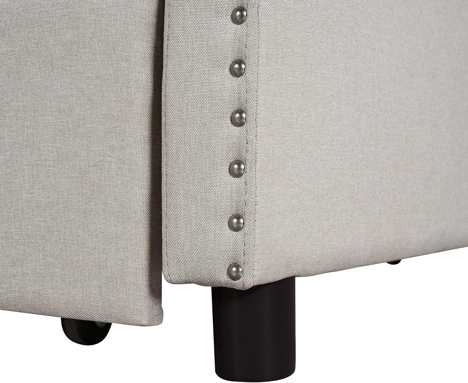 Upholstered  Daybed With Size Trundle, Full Size Sofa Bed With Rivets Décor, Wood Slat Support Daybed For Family, Kids, Teens, No Box Spring Needed