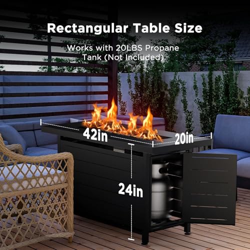 Ciays Propane Fire Pits 32 Inch Outdoor Gas Fire Pit, 50,000 BTU Steel Fire Table with Lid and Lava Rock