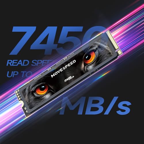 MOVE SPEED HB7450 2TB SSD for PS5 with Heatsink TLC NAND, PCIe 4.0 NVMe M.2 Internal Solid State Drive - Up to 7450MB/s