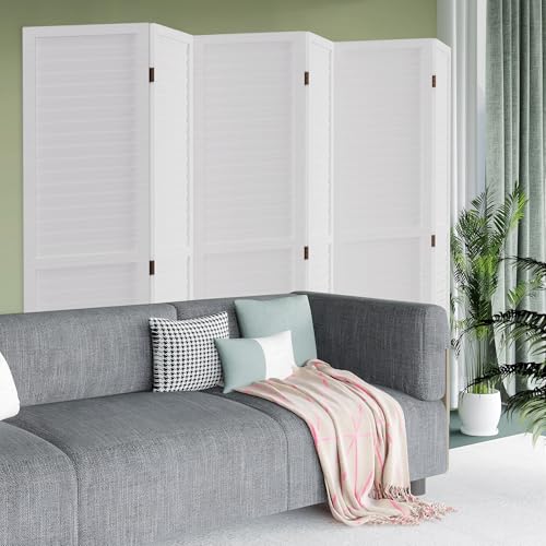 Room Divider 6 Panel Wood Privacy Screen Folding Partition Wall Room Dividers Freestanding White 5.57 FT Tall Divider for Room Separation