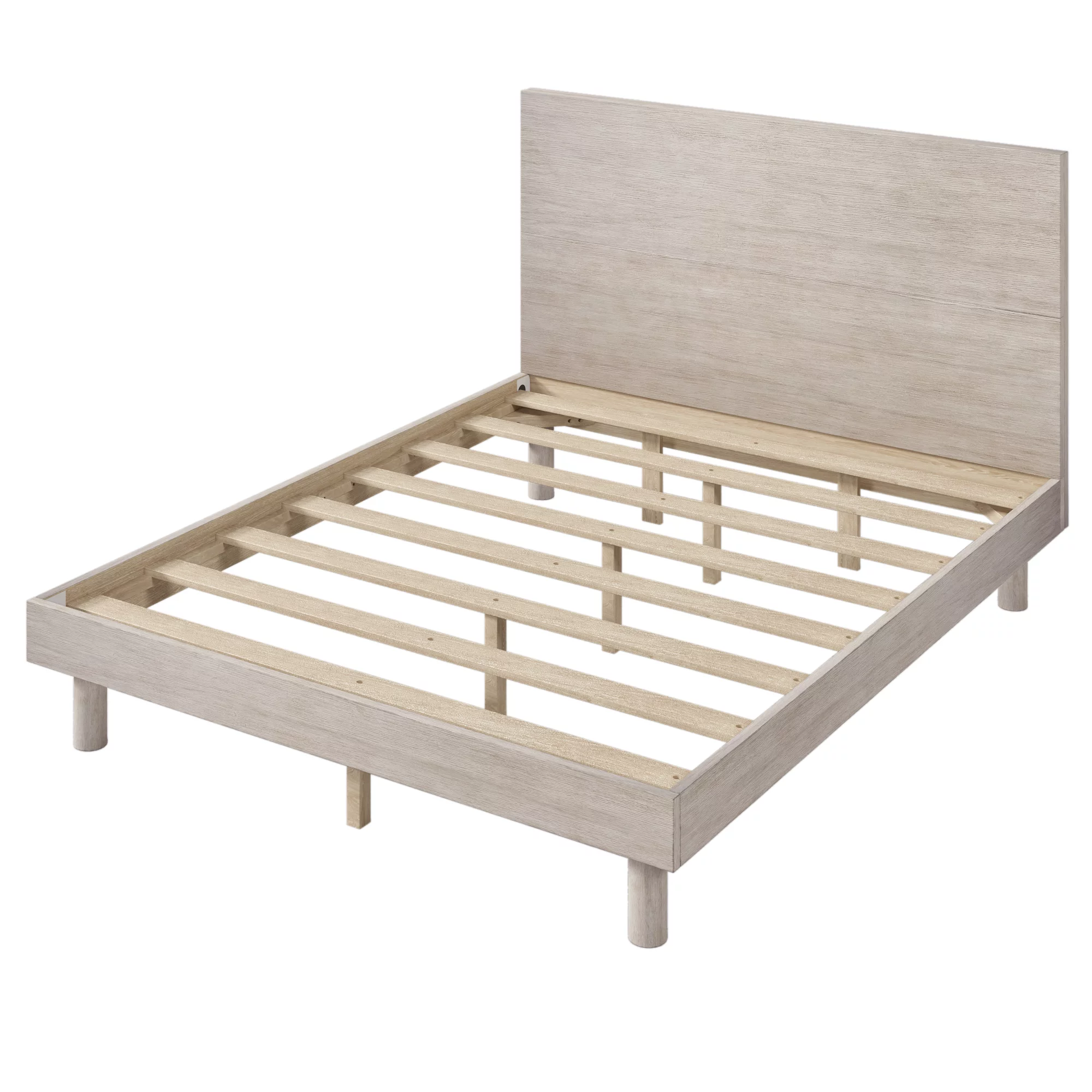 Royard Oaktree Queen Size Platform Bed Frame with Headboard Modern Concise Style Solid Wood Bed Frame with Slats, No Box Spring Needed, Stone Gray