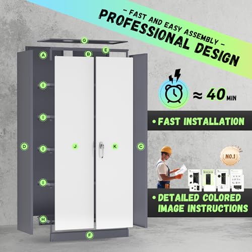 INTERGREAT Metal Storage Cabinets 72” Black Garage Steel Storage Cabinet with Doors and Shelves, Metal Tool Cabinet