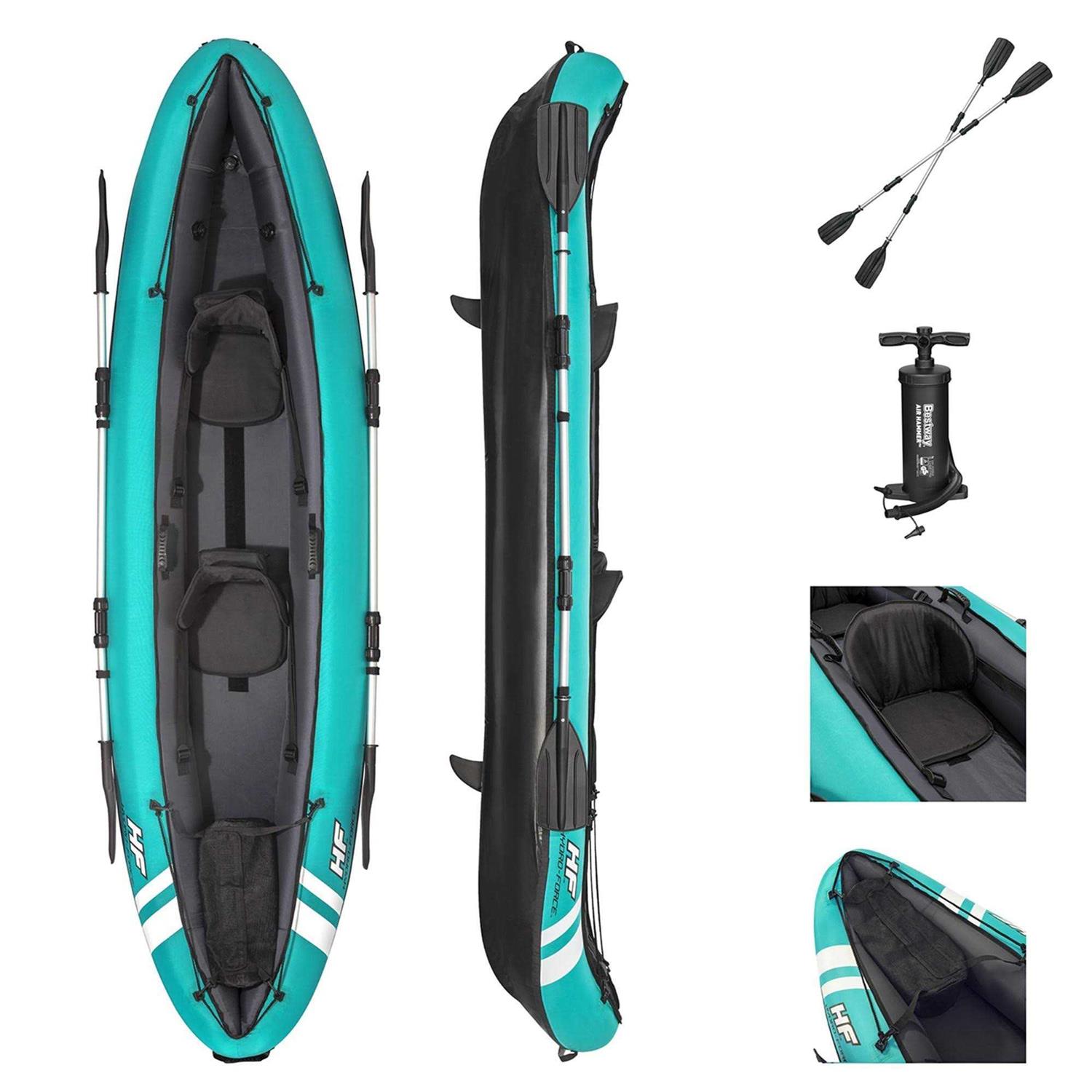 Bestway Hydro-Force 2-person Ventura Elite Inflatable Kayak Set Includes Kayak, 2 Aluminum Paddles, Hand Pump, 2 Fins and Carry Bag