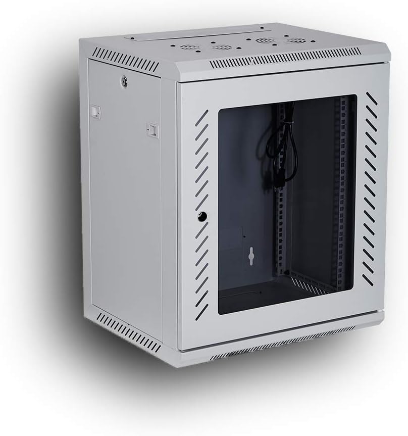 Kenuco Wall Mount Rack Server Cabinet Data Network Enclosure 19-Inch Server Network Rack with Locking Glass Door 16-Inches Deep (BLACK 06U)