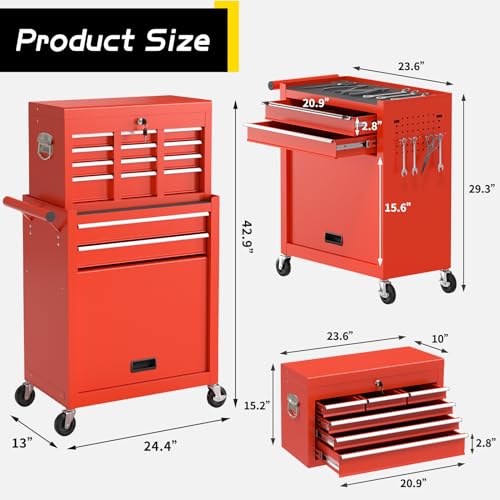 On Shine 8 Drawer Rolling Tool Chest, Large Capacity Rolling Tool Box with Wheels, Locking Mechanical Tool Chest