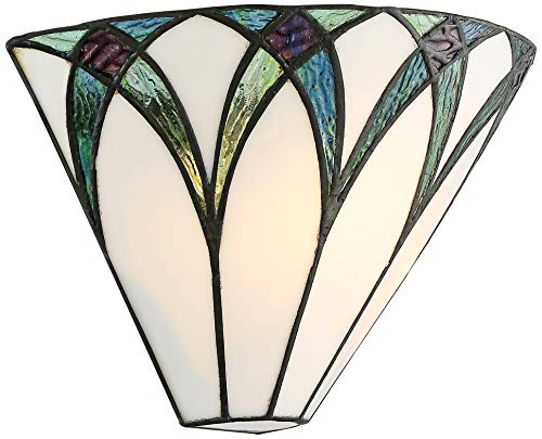 Regency Hill Filton Tiffany Style Wall Light Sconce Bronze Hardwired 12 1/4" Wide Fixture Blue White Stained Art Glass Shade for Bedroom Bathroom