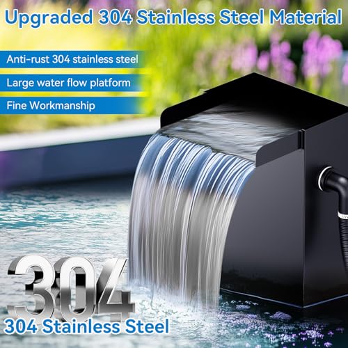 POPOSOAP 24 Inch Pond Waterfall Spillway with 1200GPH Pump, 304 Stainless Steel Waterfall Kit with 9.8FT Corrugated Tube