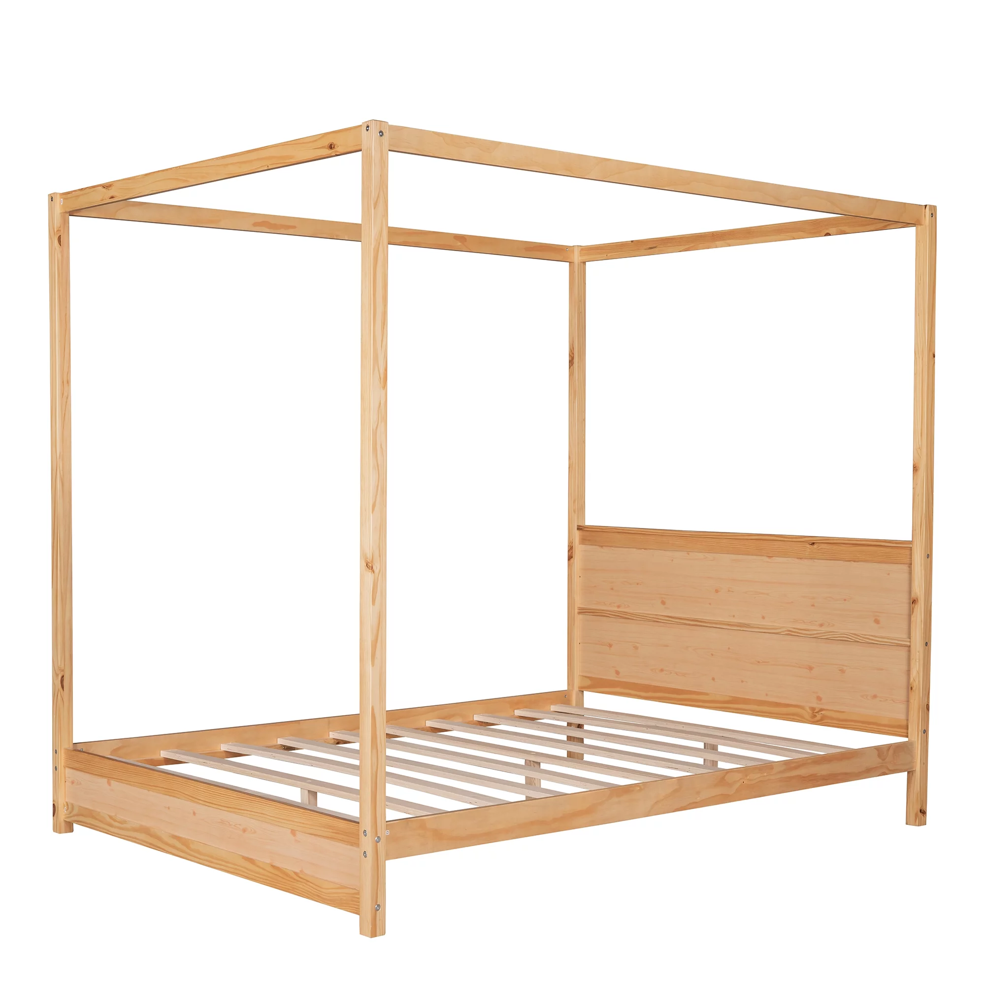EUROCO Wood Queen Size Canopy Platform Bed with Headboard for Bedroom, Natural