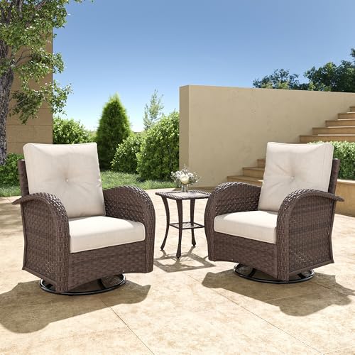 5 Pieces Wicker Patio Furniture Set, Luxury Outdoor Conversation Set with High Back Swivel Rocker Chairs