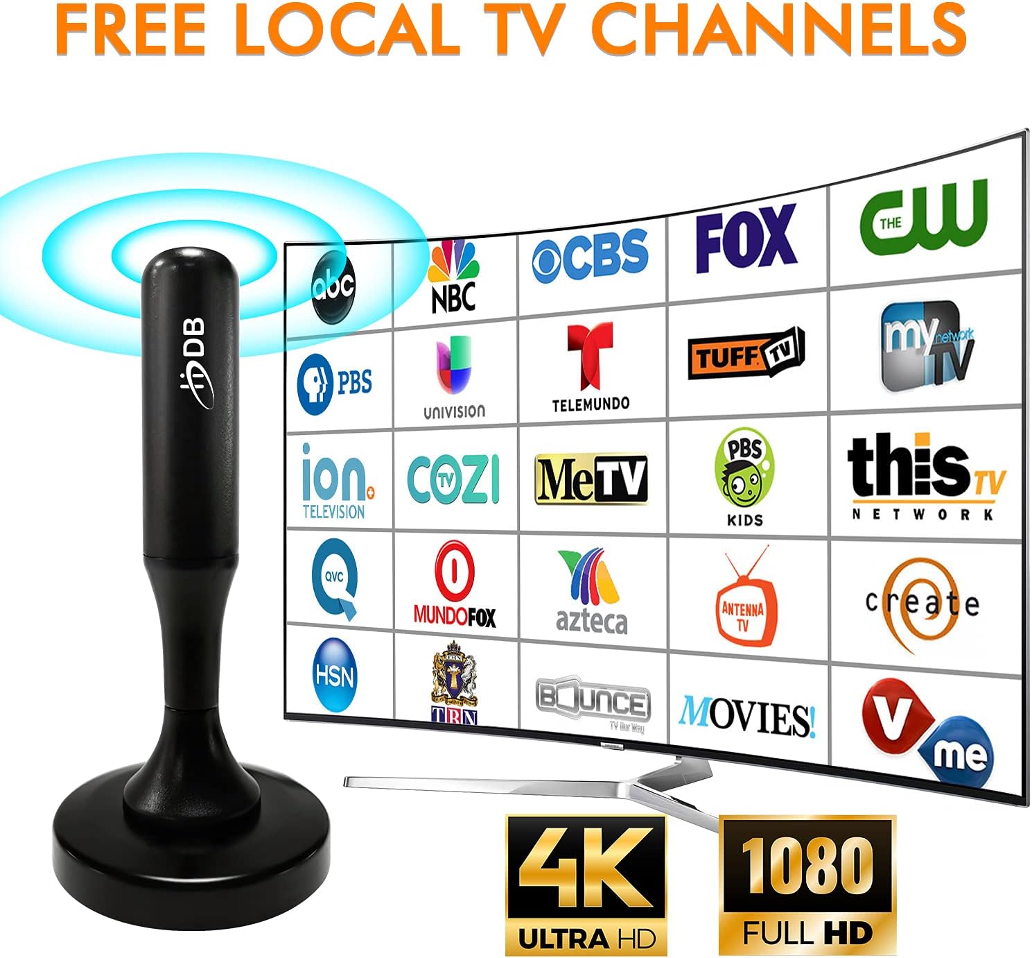 TV Antenna, Digital HD Portable TV Antenna Indoor, 360° Reception&Strong Magnetic Base Digital Antenna, 120 Miles Range