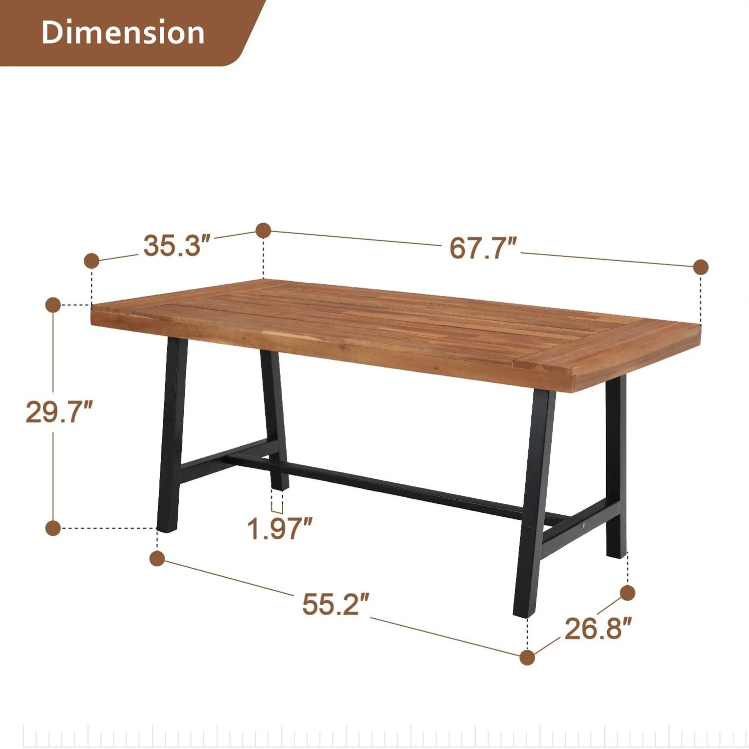 Sophia & William 68”L Outdoor Acacia Wood Rectangular Dining Table