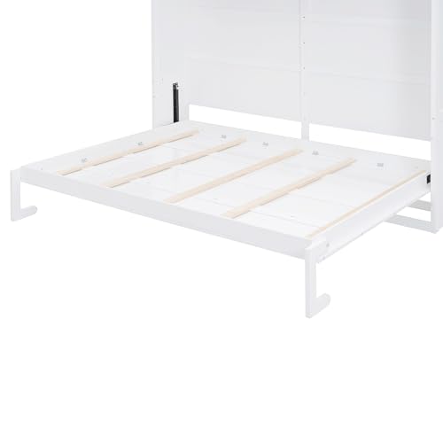 Ball & Cast Queen Size Murphy Bed Hideaway Wall Chest with Top Shelves & USB,Storage Cabinet Bed Frame w/Slat Support