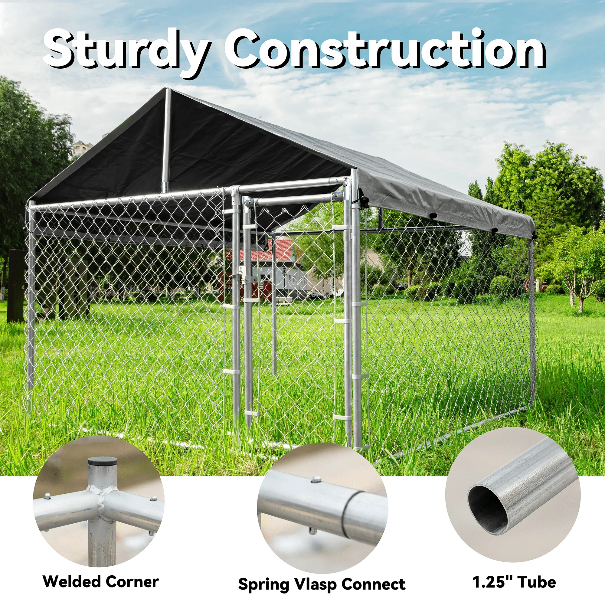 HITTITE Large Outdoor Dog Kennel with Waterproof UV-Resistant Cover and Secure Lock