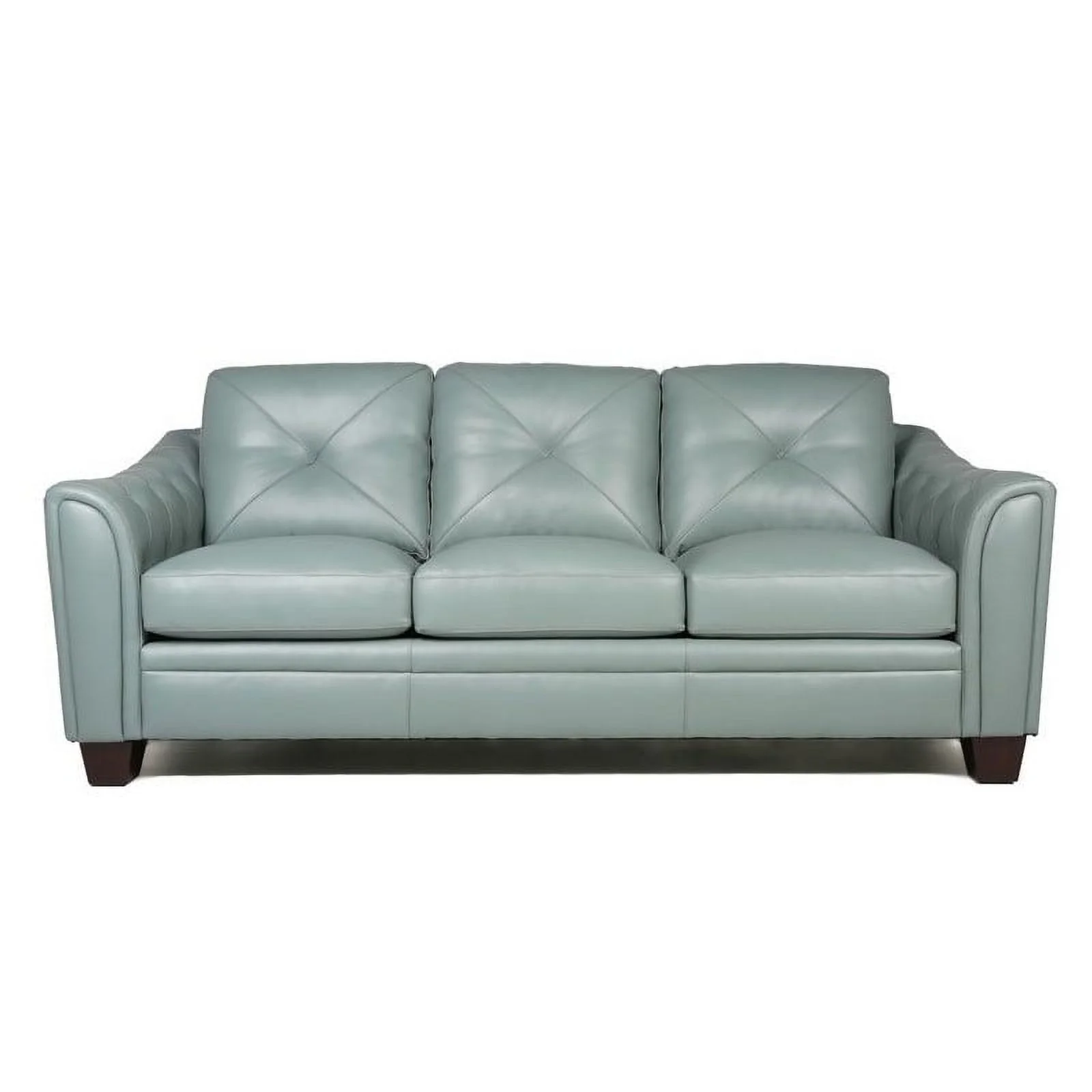 Maklaine 21" Transitional Leather Tufted Fitted Back Sofa in Spa Green