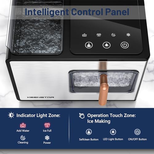 Nugget Countertop Ice Maker with Soft Chewable Ice 40Lbs, Pebble Sonic Ice Machine with Basket and Scoop, Ready in 5 Mins, 40Lbs/24H