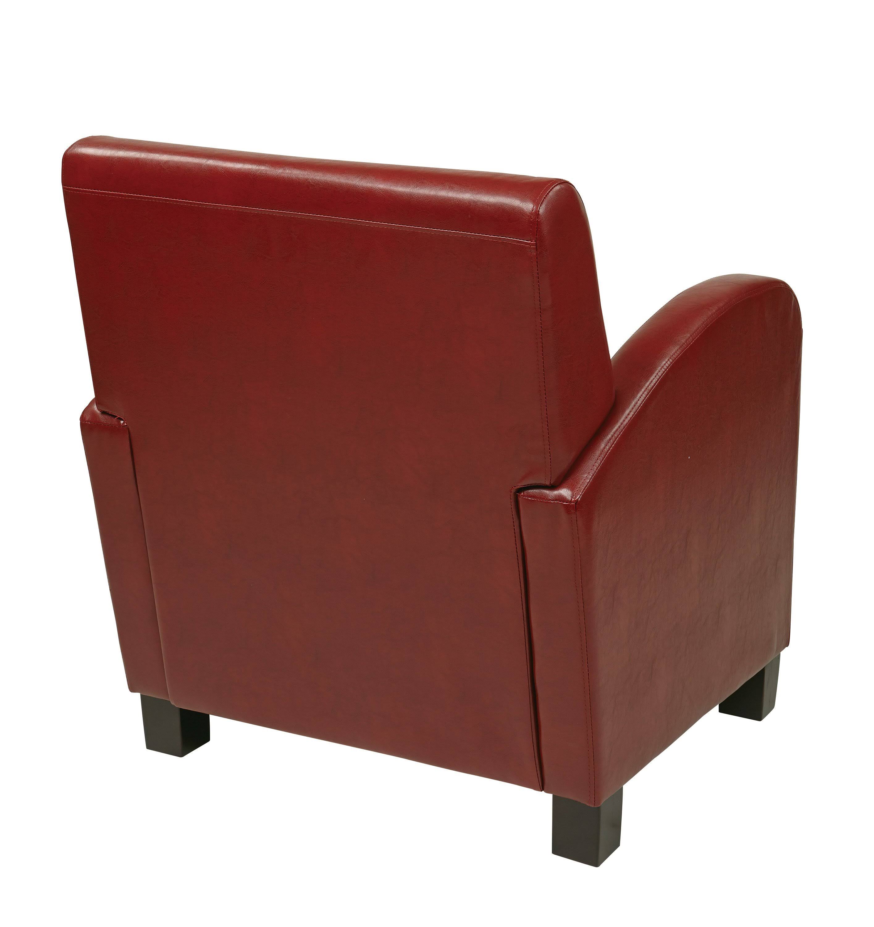 Osp Designs Club Chair, Crimson Red Bonded Leather with Espresso Legs