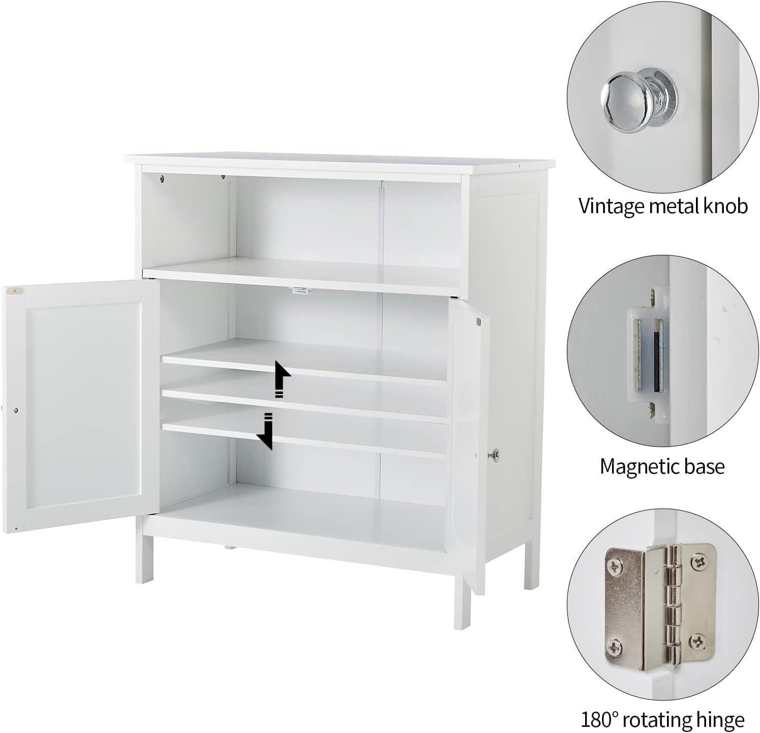 HoorLang Storage for Bathroom, Small Cabinets, Bathroom Table with Storage Cupboard Open Compartments, Easy Assembly White HLBC04W
