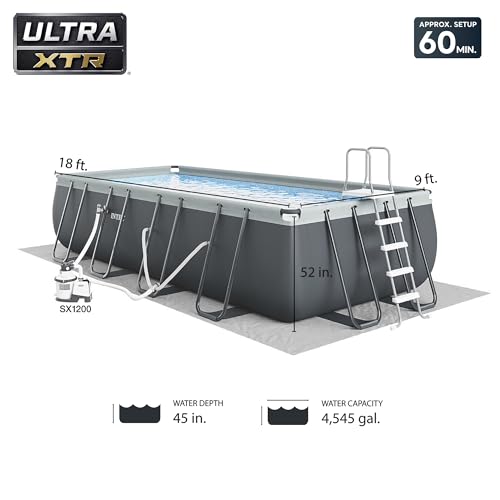 Intex 18' x 9' x 52" Ultra XTR Rectangular Frame Swimming Pool Set with Pump - Above Ground Backyard Large Rectangle Pool with 45-Inch Deep Water