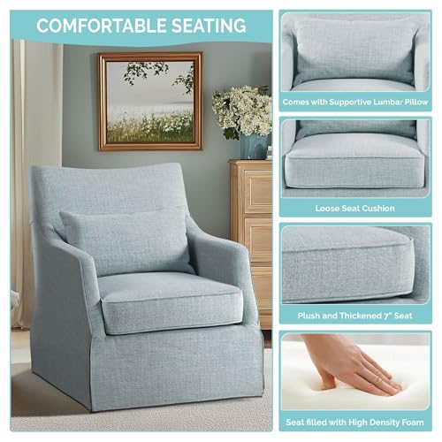 Martha Stewart London Swivel Chair - Solid Wood & Plywood, Skirted Metal Base Accent Armchair