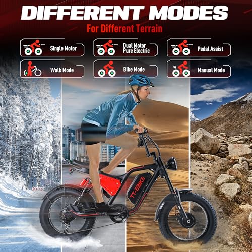 Dual:𝟑𝟎𝟎𝟎𝐖,𝟐𝟎𝟎𝟎/𝟏𝟓𝟎𝟎/𝟏𝟎𝟎𝟎𝐖 Folding Electric Bike Adults with 48V 23/20/17.5AH Battery, 26x4.0 Fat Tire Mountain E Bike, Full Suspension 31-38 MPH
