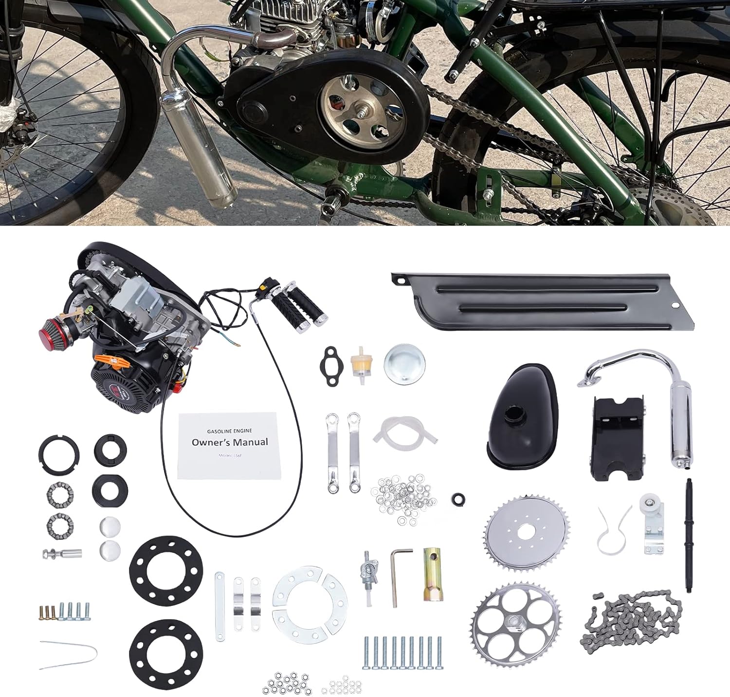TFCFL 100cc 4-Stroke Bicycle Gasoline Engine Kit Single Cylinder Gas Petrol Bike Engine Motor Kit Air-Cooled Motor Chain Drive Bike Bicycle Scooter
