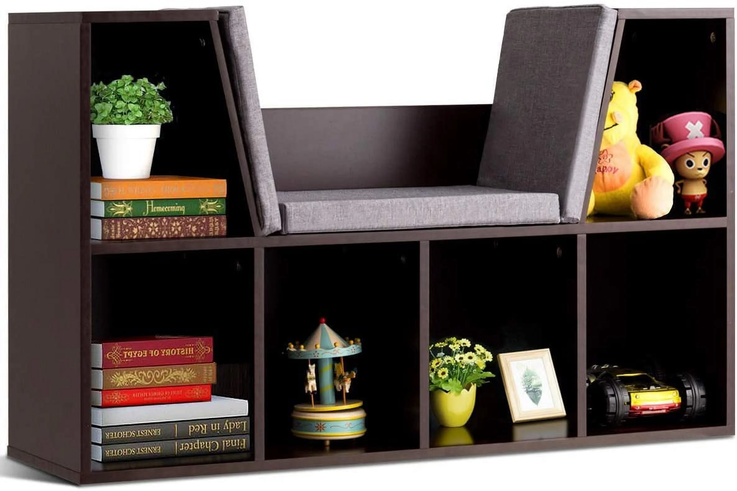 6-Cubby Kids Bookcase w/Cushioned Reading Nook