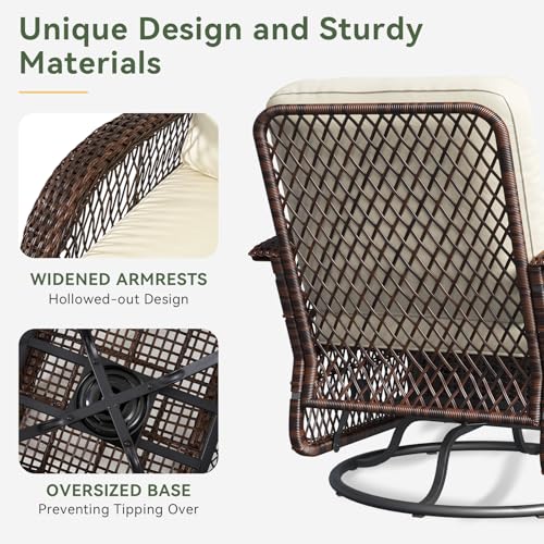 Aoxun 3 Pieces Patio Furniture Set, Patio Swivel Rocker Chairs Set of 2, Wicker Outdoor Bistro Set with Rocking Chair