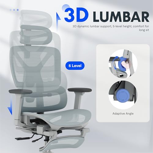 FLEXISPOT ErgoX Premium Ergonomic Office Chair with Footrest- Adjustable 3D Armrests, Dynamic Lumbar Support, Recline & Tilt Function, Mesh Seat