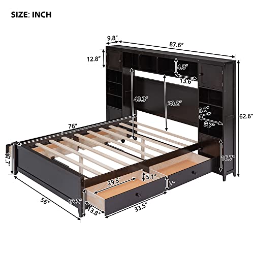 SOFTSEA Full Murphy Bed Wall Beds, Wood White Cabinet Bed 61.5” Foldable Platform Bed with Shelf for Guest Room