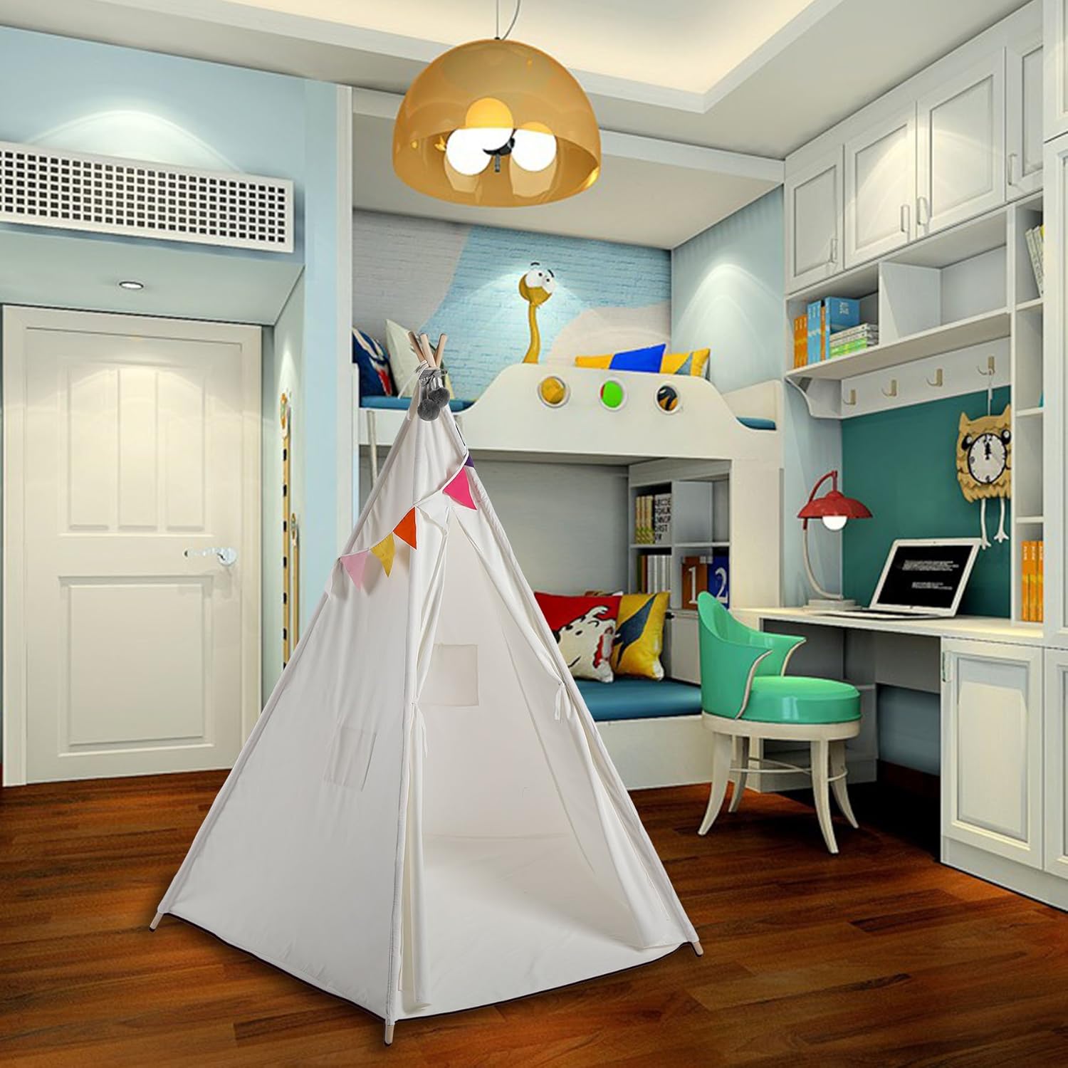 CO-Z Teepee Play Tent Foldable for Kids with Banners - Super Large, for at Least 2 Children - CPST Certificated (5 Poles - 85 Inches Height