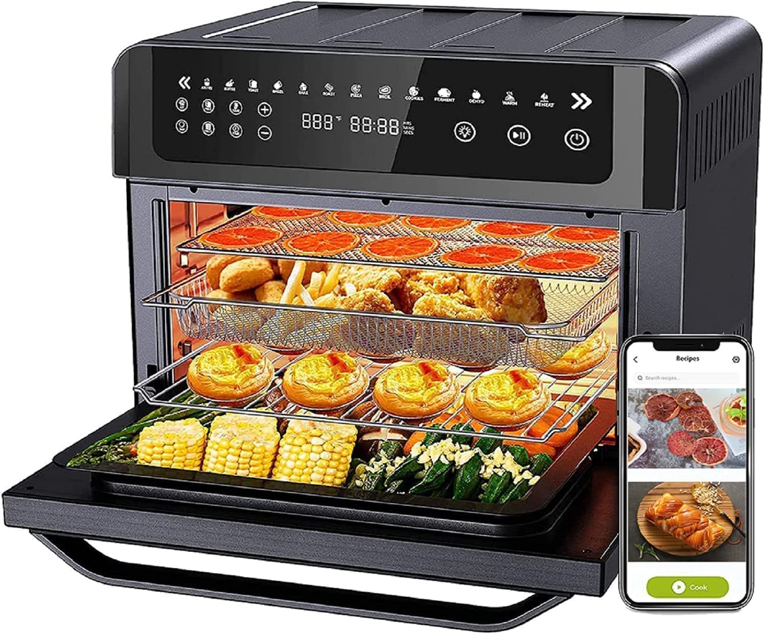 Gevi Air Fryer Toaster Oven Combo, Large Digital LED Screen Convection Oven with Rotisserie and Dehydrator