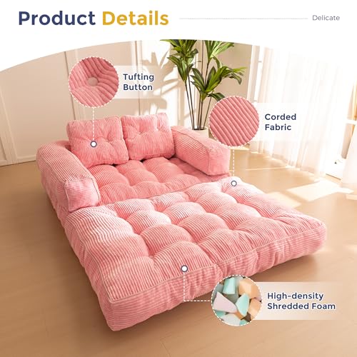 MAXYOYO Folding Sofa Bed, L-Shaped Convertible Sofa Bed with Armrest Foldable Sleeper Couch with Pillow