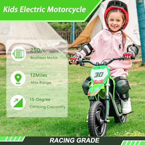 OLALA 36V Electric Dirt Bike for Kids Aged 4-8, Brushless 350W Racing Grade Electric Motorcycle, Up to 18.6MPH & 3 Speed Settings, Dual Disc Brakes