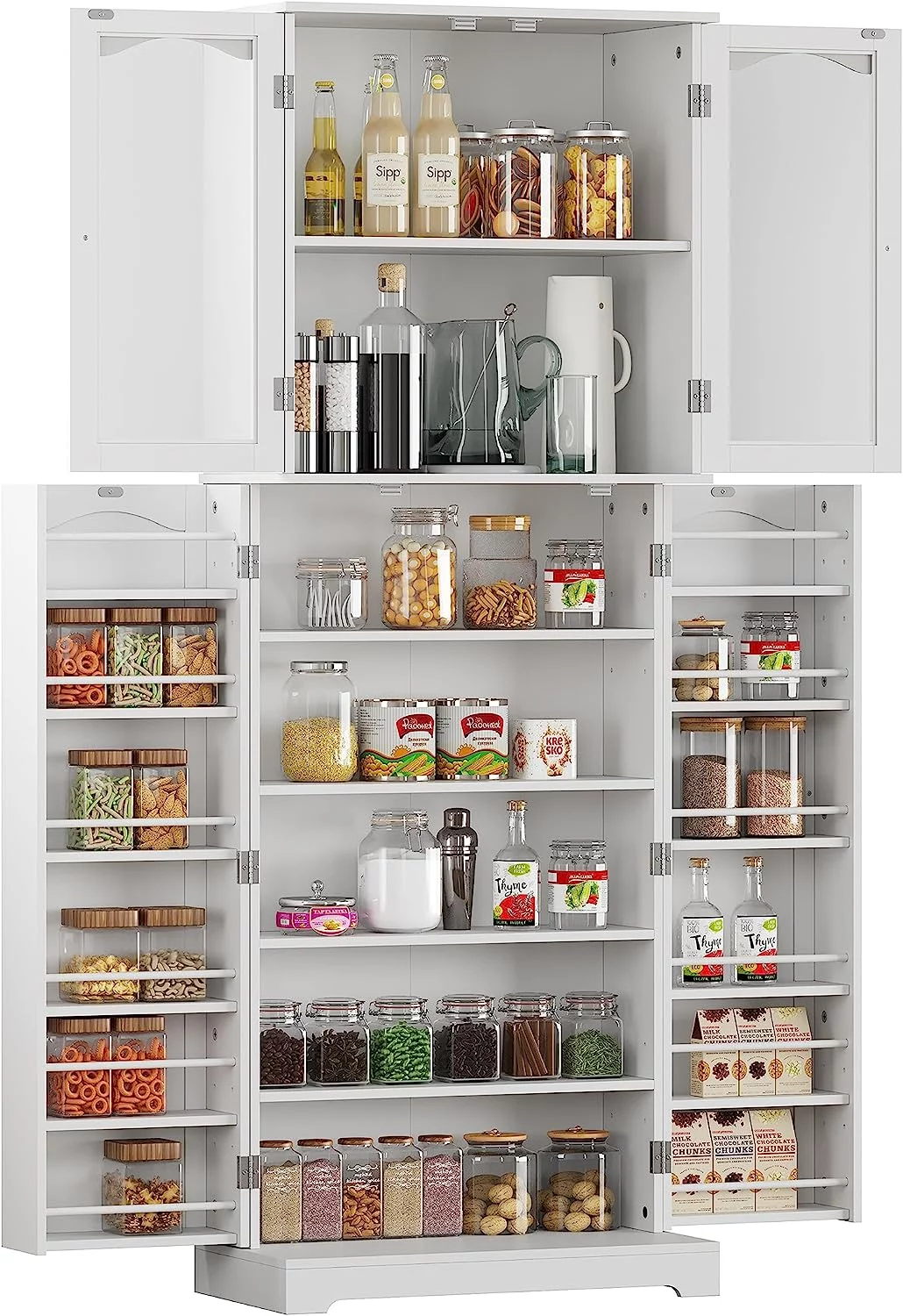 HOMEFORT 64" Kitchen Pantry Cabinet, Modern Tall Cabinet with MDF board and Adjustable Shelves