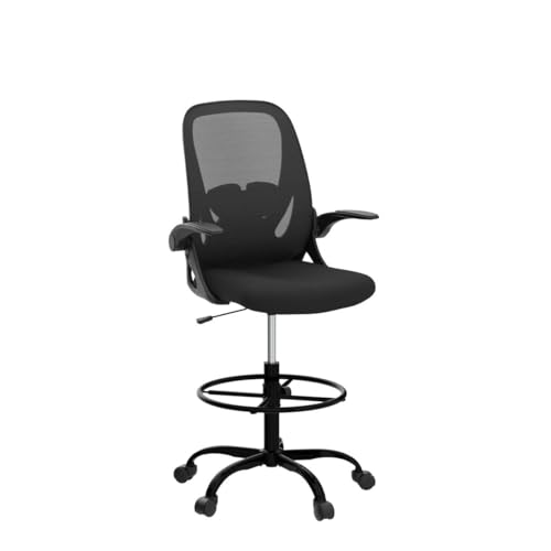 Primy Drafting Chair Tall Office Chair with Flip-up Armrests Executive Ergonomic Computer Standing Desk Chair with Lumbar Support and Adjustable