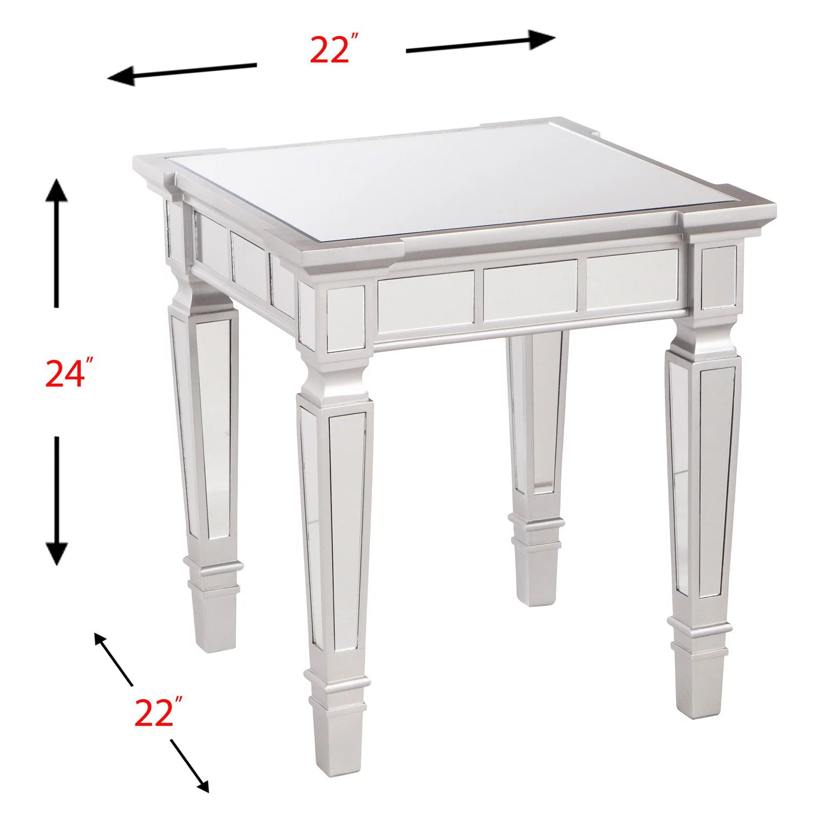 SEI Furniture Glenview Square Wood Mirrored End Table in Matte Silver