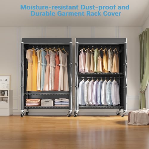VIPEK R2C Medium Rolling Garment Rack with Cover Heavy Duty Clothes Rack Adjustable Clothing Rack for Hanging Clothes Portable Closets with Double