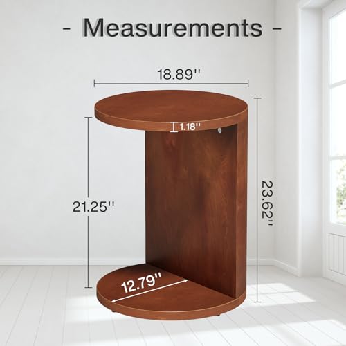Tribesigns Solid Wood End Table, Set of 2, C-Shaped Round Side Table for Sofa, 2-Tier Couch Table for Small Space, Living Room, Easy Assembly, Walnut