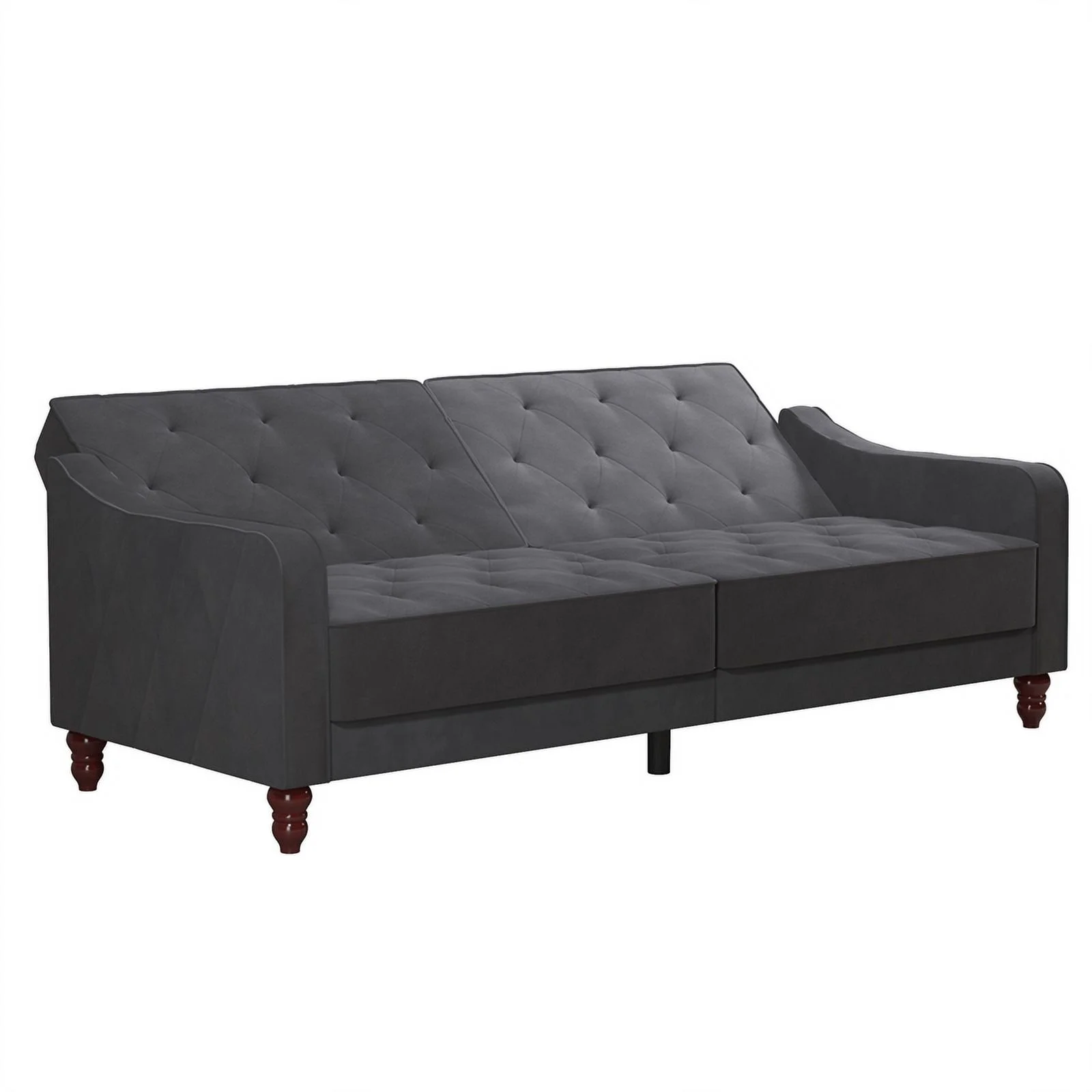Pemberly Row Contemporary Vintage Tufted Split Back Futon in Grey Velvet