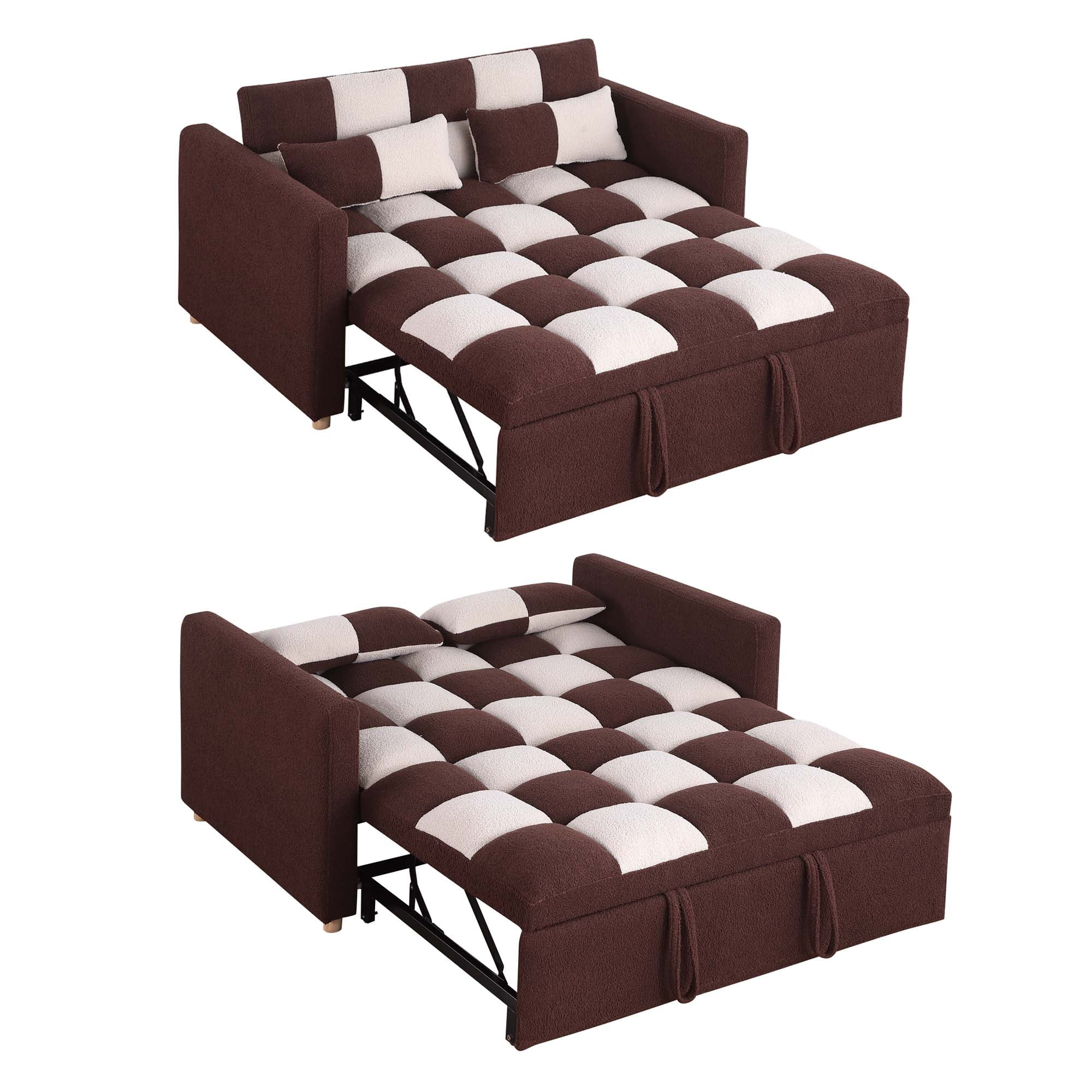 Zechuan 3 in 1 Pull Sleeper Sofa Bed, Small Teddy Convertible Futon Couch Bed with Adjustable Backrests, Modern Loveseat with 2 Pillows