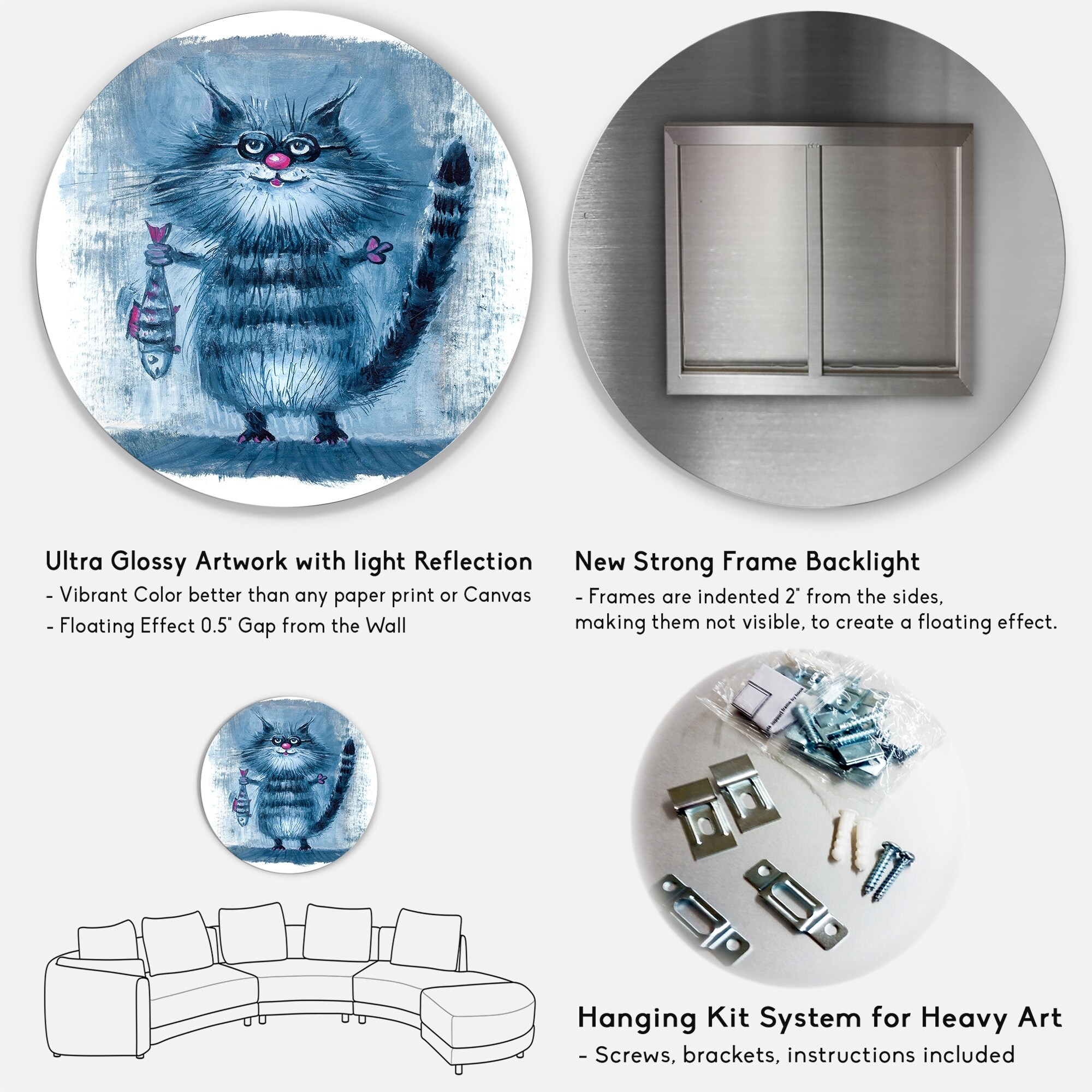 DESIGN ART Designart 'Cat Holding A Fish In Its Claws' Nautical & Coastal Metal Circle Wall Art 36x36 - Disc of 36 Inch