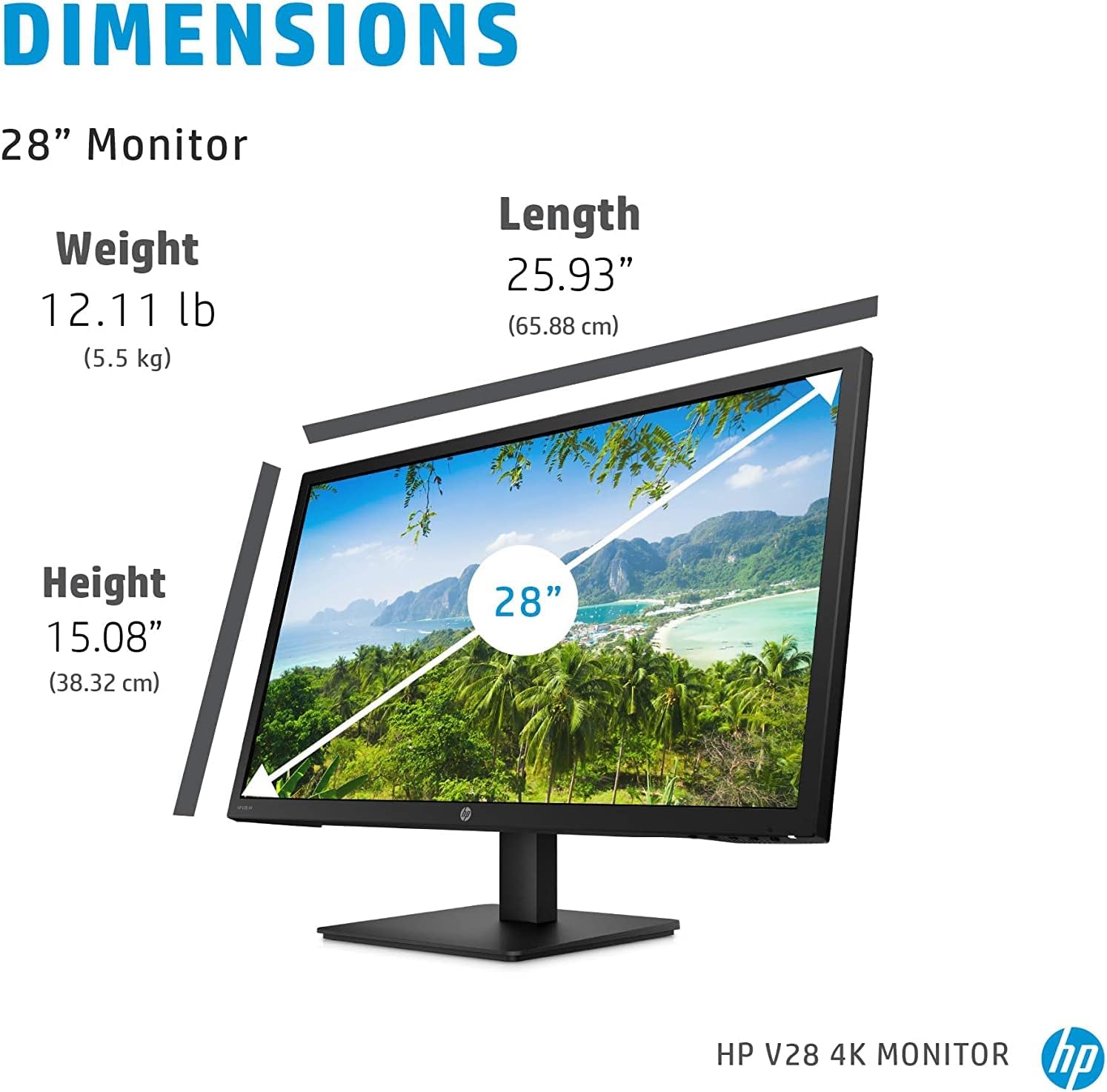 New HP Premium v28 4K Monitor: 28 UHD 3840 x 2160 (4K) TN Slim-Edge Display, AMD FreeSync Tech, Height/Tilt Adjustment, HDMI, DisplayPort
