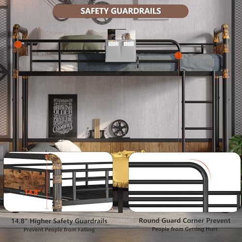2 IN 1 Metal Bunk Bed Twin Over Twin, Convertible Twin Bunk Beds into 2 Individual Twin Size Bed for Kids Adults, 14.8" High Guard Rail