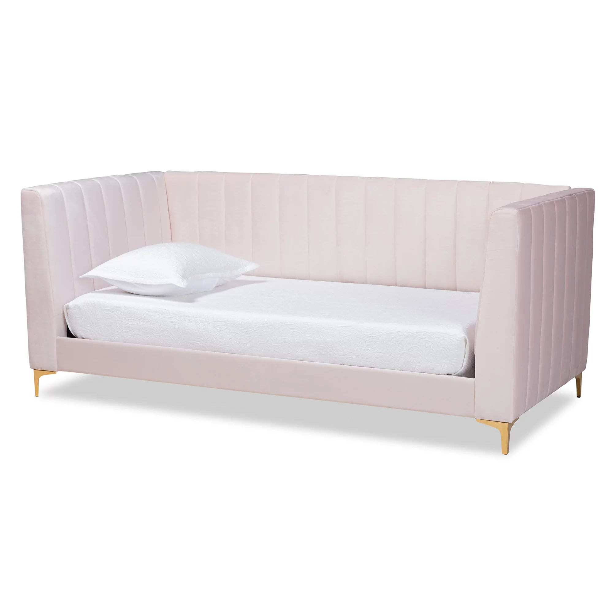 Baxton Studio Oksana Modern Contemporary Glam and Luxe Light Pink Velvet Fabric Upholstered and Gold Finished Twin Daybed