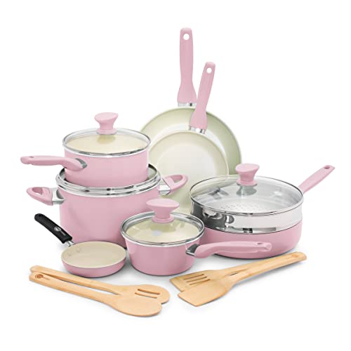 GreenPan Rio 16 Piece Cookware Pots and Pans Set, Hard Anodized Healthy Ceramic Nonstick PFAS-Free, Bakelite Handles, Frypans, Saucepan, Saute Pan