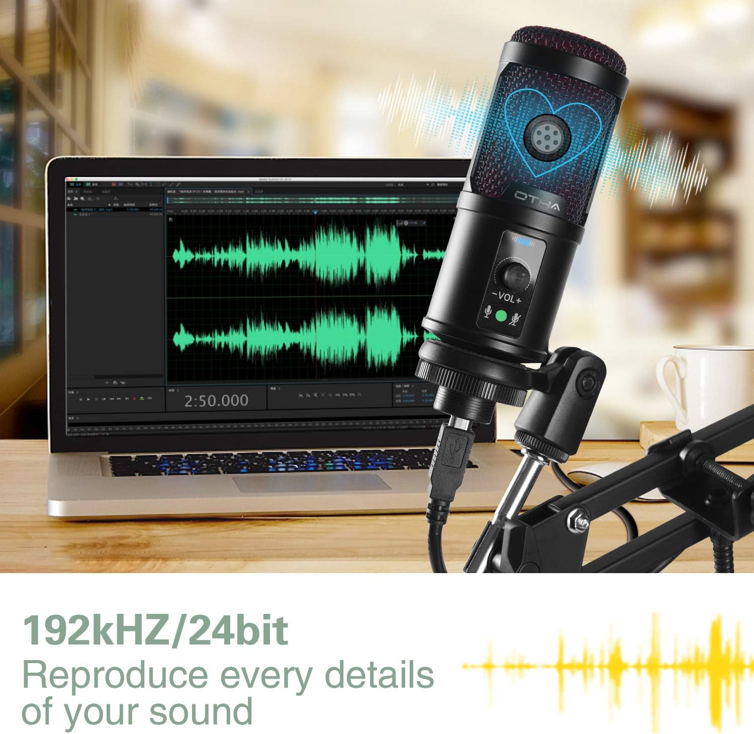 USB Microphone Kit,Studio Condenser Microphone Computer Podcast Mic for PC, PS4, Mac with Adjustable Scissor Arm Stand